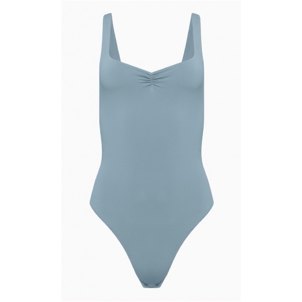 nwot Babaton Contour Sweetheart Bodysuit L dusty blue grey